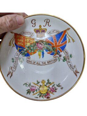 King George VI Commemorative Saucer Plate 1937 Coronation Gold Trim
